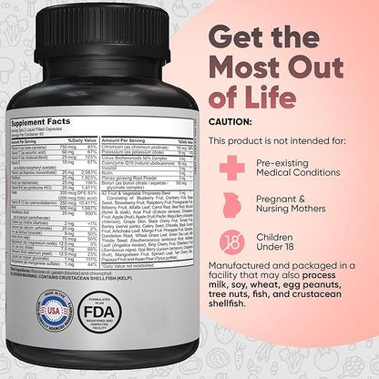 Bariatric Multivitamin with Iron - Easy-to-Swallow Capsule for Post Bariatric Surgery - Post Sleeve and Post Bypass with 42 Fruit & Veggies Blend - 60 Liquid Capsules