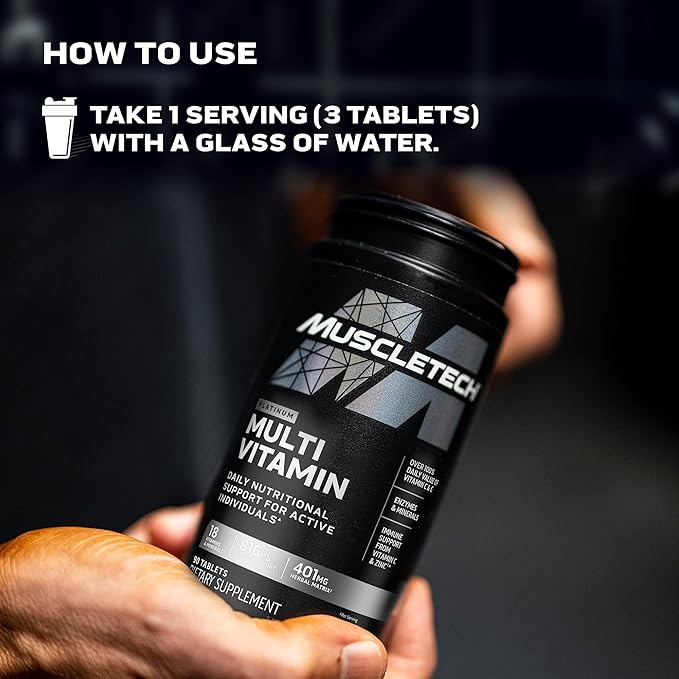 MuscleTech Platinum Multivitamins for Men & Women - Multi-Vitamin Supplement for Immune Support - 18 Vitamins & Minerals, Vitamin A C D E B6 B12 - Daily Workout Supplements for Men - 90 Capsules
