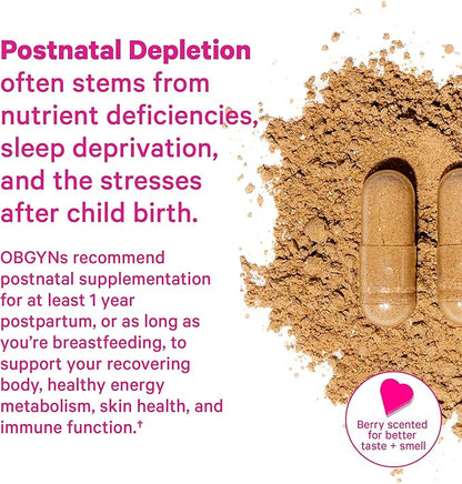 Pink Stork Postpartum Mood Support - Postnatal Hormone Balance for Women - Breastfeeding Friendly - Stress & Cognitive Support, New Mom Essentials - Ashwagandha, Chamomile, & Vitamin D, 120 Capsules