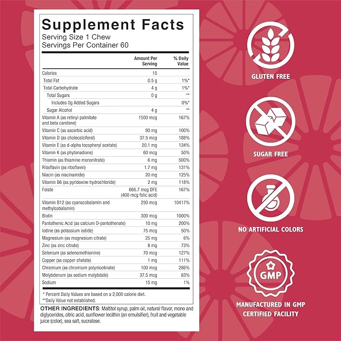 Celebrate Vitamins Bariatric Multivitamin Soft Chews - Essential Vitamins & Minerals, Sugar & Gluten Free - Gastric Bypass & Sleeve Gastrectomy Supplement - Strawberry (180ct)