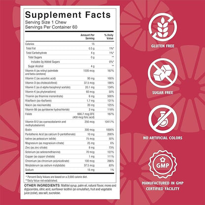 Celebrate Vitamins Bariatric Multivitamin Soft Chews - Essential Vitamins & Minerals, Sugar & Gluten Free - Gastric Bypass & Sleeve Gastrectomy Supplement - Strawberry (60ct)