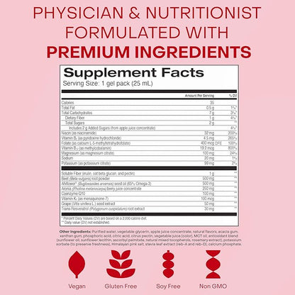 Healthycell Heart & Vascular Health Daily Liquid Supplement - Blood Pressure & Cholesterol Support with Beet Root Powder, Resveratrol, CoQ10, Omega-3 & Vitamin K - 14 Gel Packs