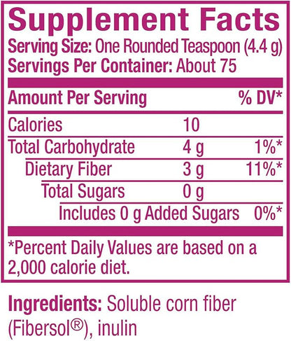 Metamucil Fiber Supplement, Unflavored Clear Mixing Powder, No Grit, No Sugar Added, Plant Based Prebiotic Fiber Supplement Blend for Daily Digestive Health, 75 teaspoons