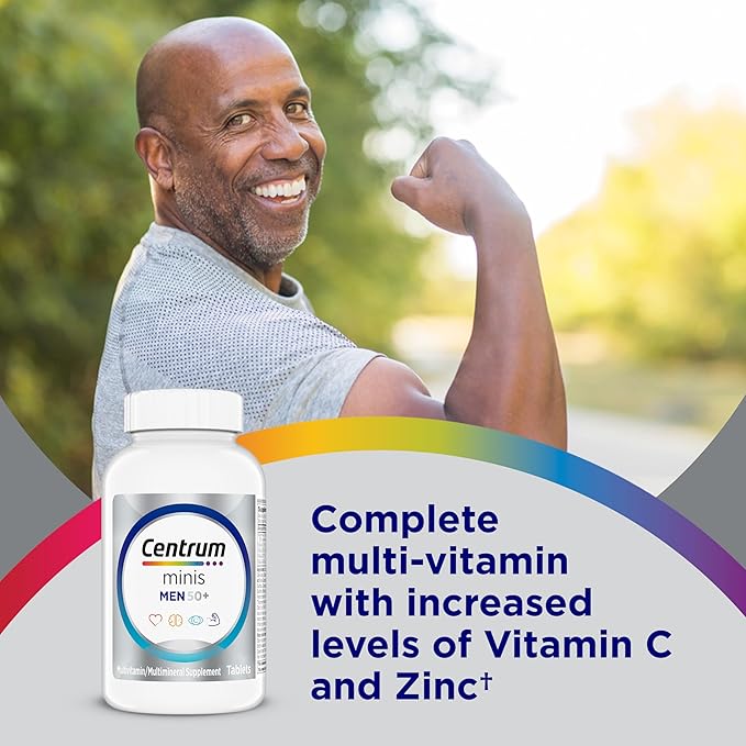 Centrum Minis Silver Multivitamin for Men 50 Plus, Multivitamin/Multimineral Supplement, Vitamin D3, B-Vitamins and Zinc, Non-GMO Ingredients, Supports Memory and Cognition in Older Adults - 280 Ct