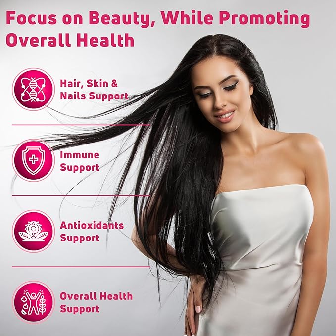 Hair Skin and Nails Gummies with Biotin (6000mcg), Collagen & PABA - Hair, Skin, and Nails Vitamins for Women and Men - Supports Hair Growth, Stronger Nails, Healthy Skin - 30 Servings