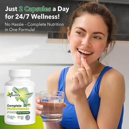 Complete Multivitamin 35‑in‑1 – High‑Potency Daily Vitamins & Minerals with Antioxidants (A, B‑Complex, C, D, E), Magnesium, Zinc & Green‑Tea Detox Formula for Women & Men – 60 Veggie Capsules