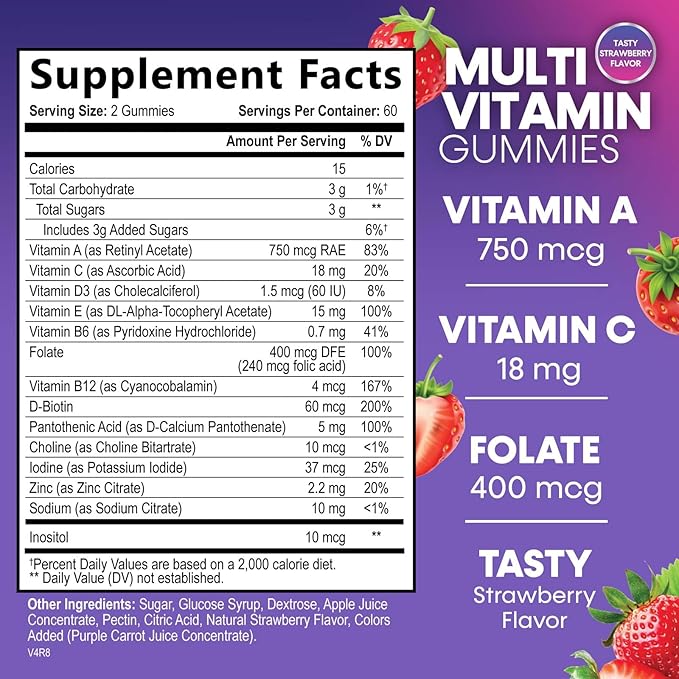 Multivitamin Gummies for Adults, Daily Gummy Vitamins & Minerals for Women & Men, Immune Support Gummy Multivitamins Supplement, Adult Multi VIT Vitamin with Vitamins A, C, D, B12, Zinc - 120 Gummies