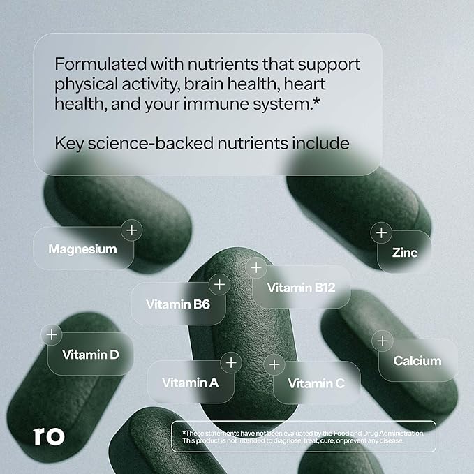 Ro Daily Multivitamin for Men | Supports Physical Activity, Brain + Heart Health, and Immune System with 23 Key Nutrients Including Calcium, Magnesium, and Zinc | 30-Day Supply (60 Tablets)