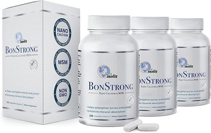 Nano Calcium Supplements for Bone Health 3X 120 Capsules with MSM Made in USA-Calcium Supplements Women, Vitamin D3 with Calcium Supplement for Men, Bone Support, Vitamins for Bones and Joints