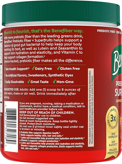 Benefiber Prebiotic Fiber + Superfruits Dietary Supplement, Strawberry Dragon Fruit Flavor, 8.8 oz (250g), 25 Day Supply