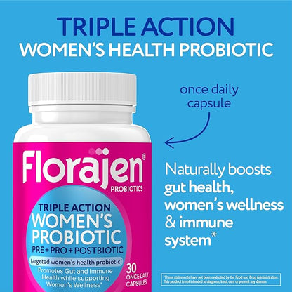 Florajen Complete Triple-Action Prebiotic + Probiotic + Postbiotic for Digestive & Immune Support - Fast-Acting Relief from Constipation & Bloating - Gluten-Free - Vegan - Non-GMO - 30-Count