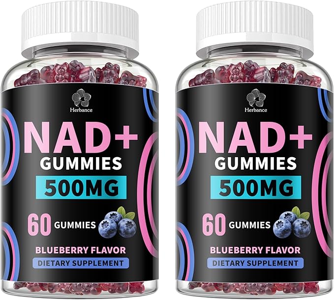 NAD+ Gummies, Liposomal NAD Supplement for Women, Ultra High Absorption Pure 500mg NAD Plus Gummies - Supports Cellular Renewal, Energy and Radiant Skin Health - 2 Pack, Blueberry Flavor