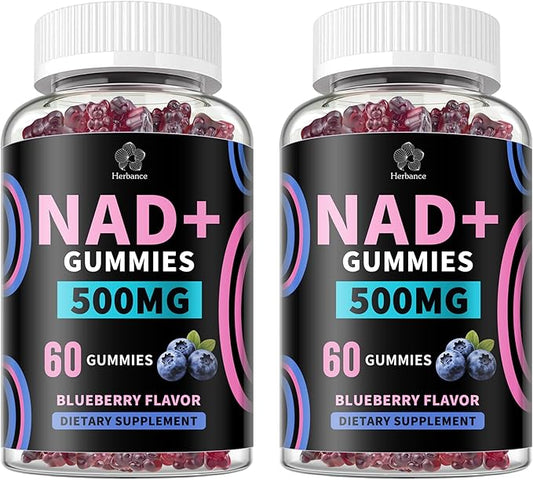 NAD+ Gummies, Liposomal NAD Supplement for Women, Ultra High Absorption Pure 500mg NAD Plus Gummies - Supports Cellular Renewal, Energy and Radiant Skin Health - 2 Pack, Blueberry Flavor