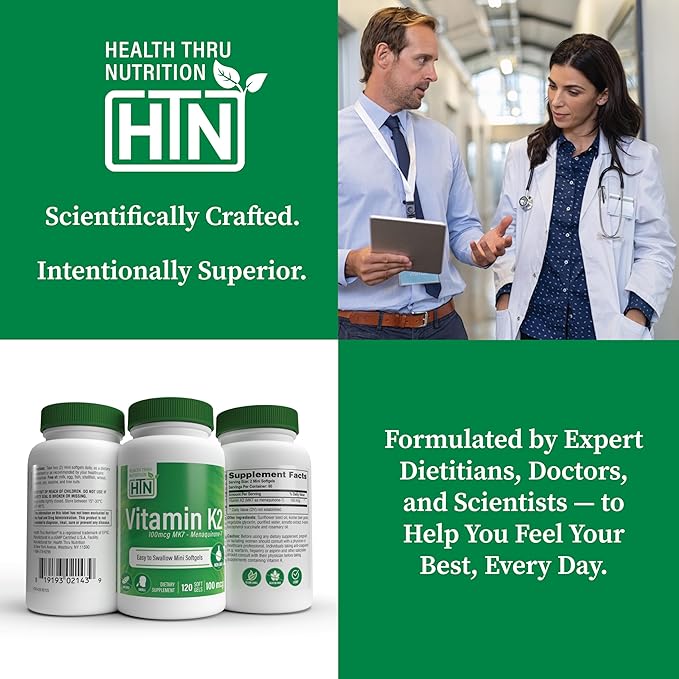 Health Thru Nutrition Vitamin K2 (MK-7) 100mcg – 120 Softgels | Menaquinone-7 | Highly Bioavailable K2 Supplement | Non-GMO, Soy-Free, Gluten-Free