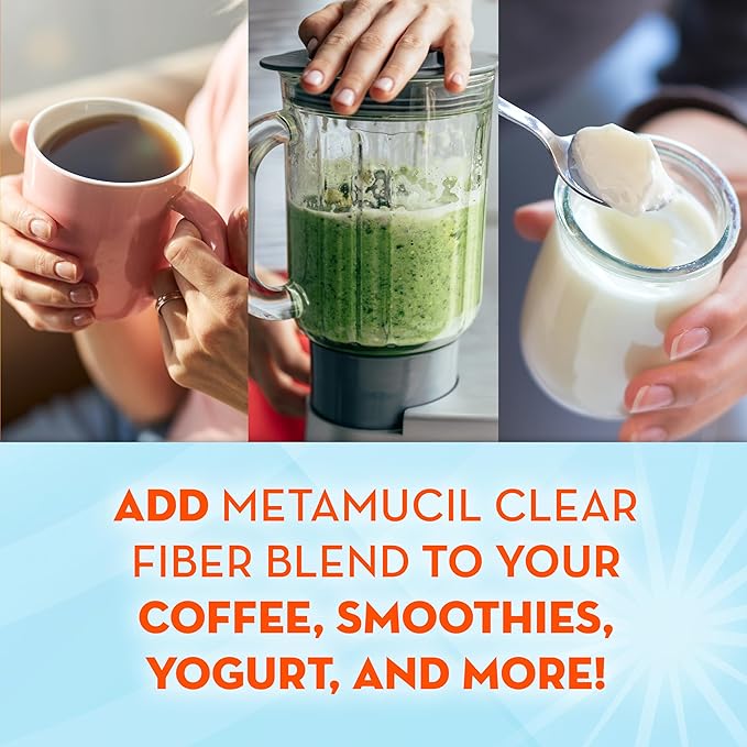 Metamucil Fiber Supplement, Unflavored Clear Mixing Powder, No Grit, No Sugar Added, Plant Based Prebiotic Fiber Supplement Blend for Daily Digestive Health, 75 teaspoons
