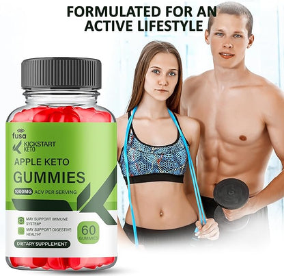 Kickstart Gummies Keto + ACV Gummy Formula, Kickstart 1000MG Apple Cider Vinegar Vitamin B12 B6 Folic Acid Overall Health Support Supplement, Kickstart Advanced Formula (60 Gummies)