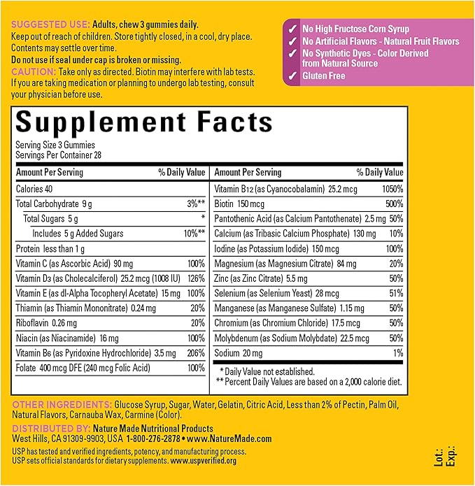 Nature Made Advanced Multivitamin Gummies 50 + for Her, Womens Multivitamins Gummies with Magnesium Citrate, Vitamin D3, Zinc, Calcium and All 8 B Vitamins, 84 Count, 28 Day Supply