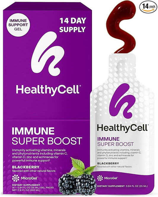 Healthycell Immune Super Boost Daily Liquid Supplement - Immune Support Supplement for Adults with Echinacea, Elderberry, Vitamin C, Vitamin D, Calcium & Zinc - 14 Gel Packs