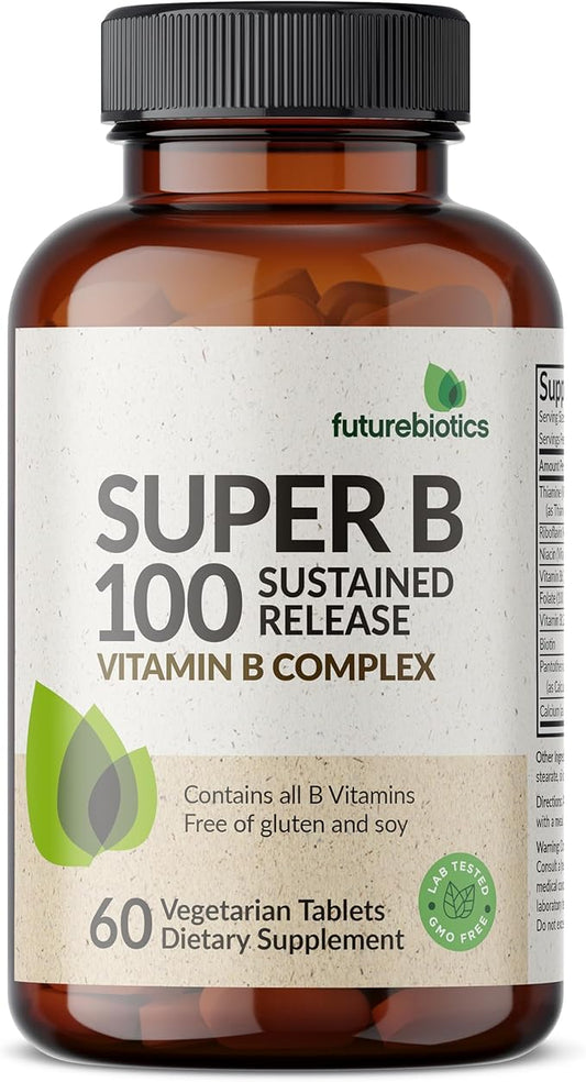 Futurebiotics Super B 100 Sustained Release Vitamin B Complex Non-GMO, 60 Vegetarian Tablets