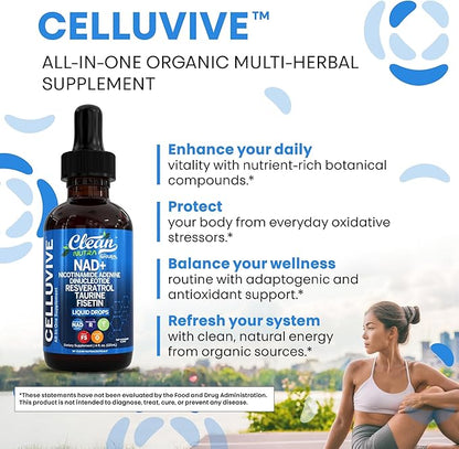 Clean Nutra NAD Liquid Supplement Drops Resveratrol Polyphenols Liposomal Taurine Fisetin Grape Seed Extract Japanese Knotweed Fo Ti Anti Aging NAD+ Nicotinamide Adenine Dinucleotide for Women & Men