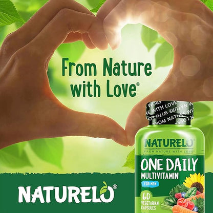 NATURELO Mens Multivitamins - One Daily Multivitamin for Men with Vitamins, Minerals & Organic Whole Foods, Boost Energy & Health, Non-GMO, 60 Vegetarian Capsules