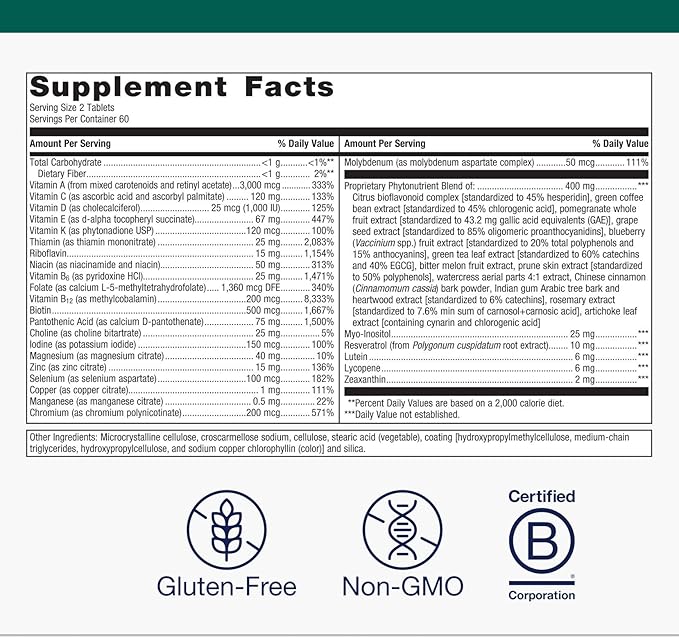 Metagenics PhytoMulti Multivitamin - Supports Healthy Aging, Cellular Health & Overall Wellness - For Men & Women - Over 20 Essential Vitamins & Minerals - With Vitamin B6, Lutein & Zinc - 120 Tablets