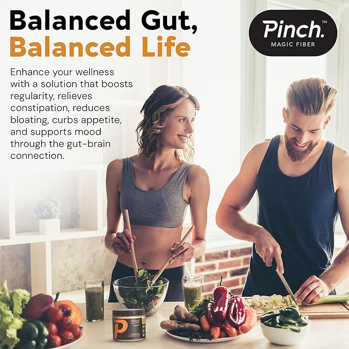 Pinch Magic Sugar Free Fiber Powder – Light Tropical Flavor Psyllium Husk with Bromelain & Vitamins C & D – Vegan, Gluten-Free, Clean Label, USA-Made, GMP-Certified – 28-Day Supply