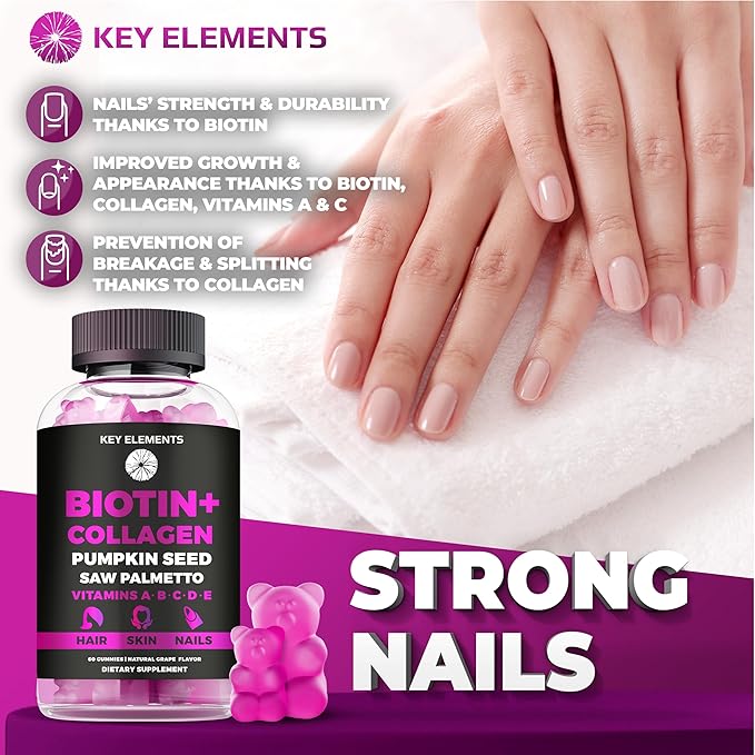 Hair Skin and Nails 10000mcg Gummies & Collagen Gummies - Biotin Vitamins Gummies for Hair Growth Pumpkin Seed Oil, Saw Palmetto Extract & Vitamins A B6 C D E - Biotin and Collagen Supplements