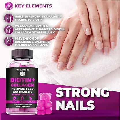 Hair Skin and Nails 10000mcg Gummies & Collagen Gummies - Biotin Vitamins Gummies for Hair Growth Pumpkin Seed Oil, Saw Palmetto Extract & Vitamins A B6 C D E - Biotin and Collagen Supplements