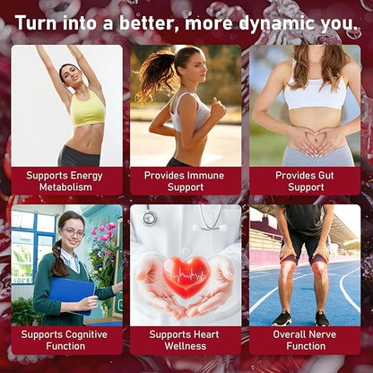 Vitamin B12 Complex with B1, B6, Vitamin B12 Raspberry Liquid Supplement, Essential Vitamin 5-in-1 Vitamin B Complex Liquid Drops, Brain Function, Focus, and Natural Energy Support (2PCS)