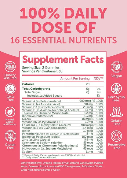 Lunakai USA Made Womens Multivitamin Gummies - Delicious Daily 16 Multi Vitamins for Women - Supports Wellness, Energy & Essential Health, 60ct