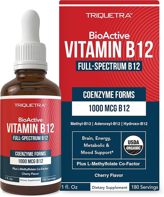 BioActive Vitamin B12 1000 mcg | Contains 3 BioActive Forms B12 Plus Methylfolate Cofactor - Methyl B12, Adenosyl B12 & Hydroxy B12 | Sublingual Form, Cherry Flavor, Organic, Vegan (180 Servings)