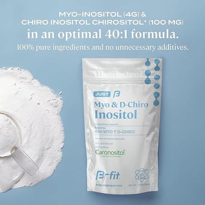Just Inositol - Myo-inositol & D-Chiro Inositol Supplement 40:1 Formula - 2 Month Supply 60 Servings - No Additives - Inositol Powder - Vitamins for Women