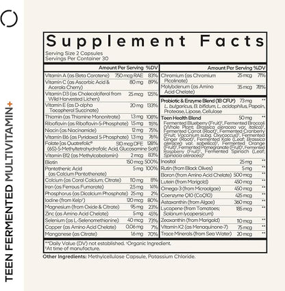 Codeage Teen Multivitamin Supplement – Daily Vitamins and Minerals for Teen Boys and Girls – Organic Whole Food Formula with Omega-3 and Vitamins A to K - 2 Pack