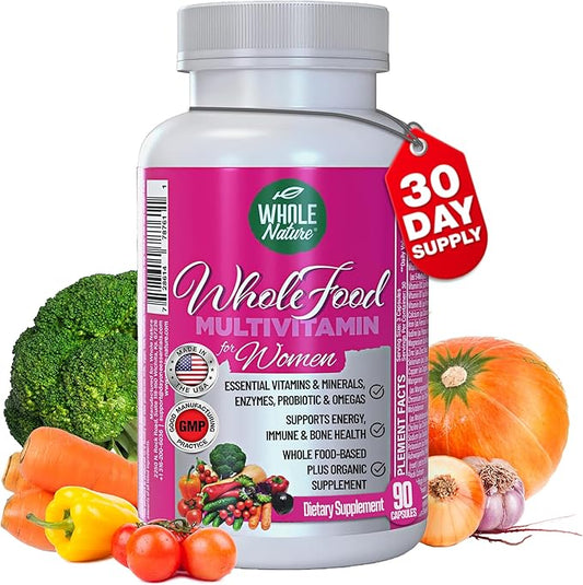 Whole Food Multivitamin for Women Womens Multi Vitamin with Folate, B12 Methyl, Vitamins, Minerals, Probiotics and Omegas, Vegan, Non GMO- 90 Capsules (1) (1)