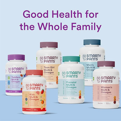 SmartyPants Fiber Supplement & Multivitamin for Men & Women: Multivitamin Fiber Gummies with Vitamin D3, C, Vitamin B12, B6, A, K & Zinc, Omega 3 Fish Oil (EPA/DHA), Biotin, 180 Count (30 Day Supply)