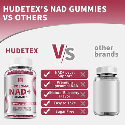 (2 Packs) NAD Gummies Supplement for Women & Men, Pure 500mg Liposomal NAD - Cell Regeneration, Energy & Metabolism Support, Vegan,Sugar Free，Additives Free, 120 Counts,Blueberry Flavor