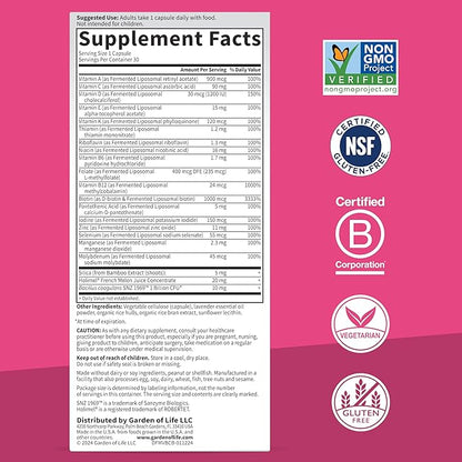 Garden of Life Dr Formulated Multi+ Beauty Complex Fermented Liposomal Multivitamin Plus Hair Skin and Nails Vitamins, French Melon SOD, Biotin & Probiotics, 30 Capsules, Supplement for Women & Men