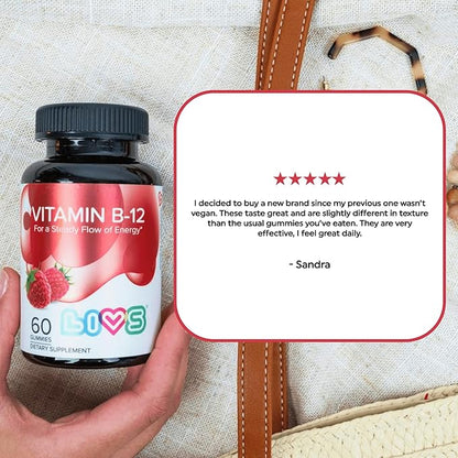 Vitamin B12 Gummies for Adults & Kids | Vegan Methylcobalamin B12 Supplement | Energy, Metabolism & Nerve Support | Raspberry Flavor | Non-GMO, Gluten-Free, Pectin-Based | 120 Count