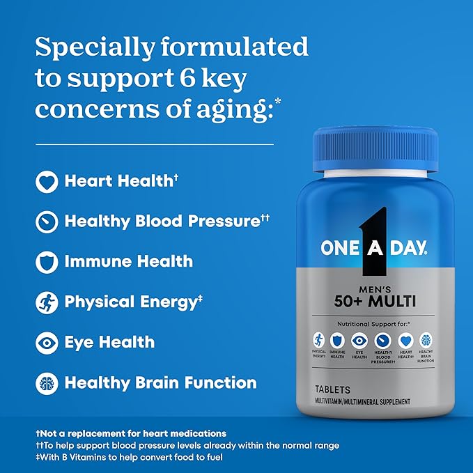 One A Day Men’s 50+ Healthy Advantage Multivitamin, Multivitamin for Men with Vitamins A, C, E, B6, B12, Calcium and Vitamin D, Tablet, 200 Count (Pack of 1)