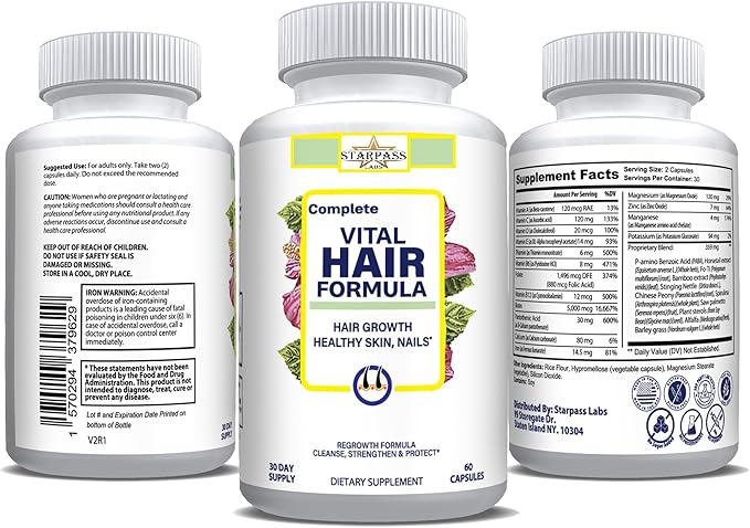 #1 Hair Formula Healthy Vitamins for Men & Women | Nutrients Needed for Hair Growth, Maintain Healthy Skin & Nails, Biotin & More 60 Capsules