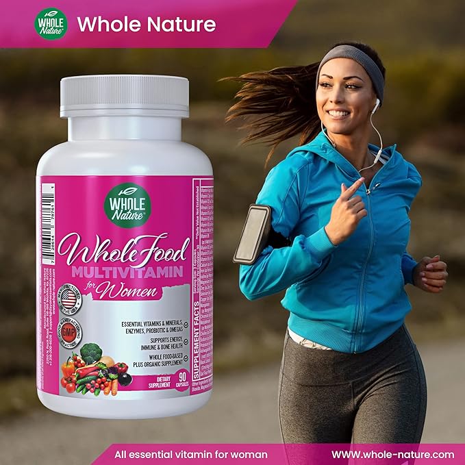 Whole Food Multivitamin for Women Womens Multi Vitamin with Folate, B12 Methyl, Vitamins, Minerals, Probiotics and Omegas, Vegan, Non GMO- 90 Capsules (1) (1)