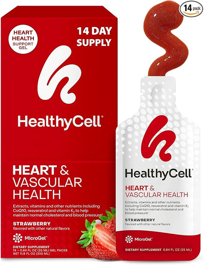 Healthycell Heart & Vascular Health Daily Liquid Supplement - Blood Pressure & Cholesterol Support with Beet Root Powder, Resveratrol, CoQ10, Omega-3 & Vitamin K - 14 Gel Packs