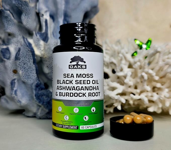 Premium 15-in-1 Sea Moss Multivitamin with Black Seed Oil, Ashwagandha, Turmeric, Bladderwrack, Burdock, Elderberry, Vitamin C & D3, Manuka Honey & ACV – 60 Capsules