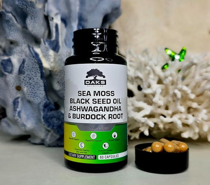 Premium 15-in-1 Sea Moss Multivitamin with Black Seed Oil, Ashwagandha, Turmeric, Bladderwrack, Burdock, Elderberry, Vitamin C & D3, Manuka Honey & ACV – 60 Capsules