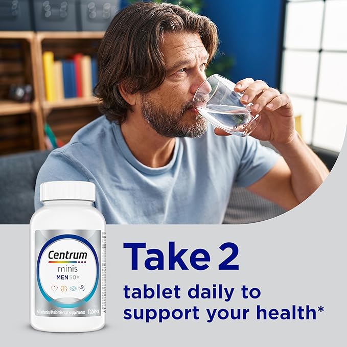 Centrum Minis Silver Multivitamin for Men 50 Plus, Multivitamin/Multimineral Supplement, Vitamin D3, B-Vitamins and Zinc, Non-GMO Ingredients, Supports Memory and Cognition in Older Adults - 280 Ct