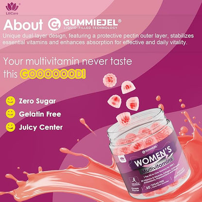 2 Pack - Womens Multivitamin Gummy with Iron, Biotin 2500mcg, Collagen, Keratin, Daily Vitamins A C D E Folate, B Complex, Methylated Multivitamin for Women Support Energy, Beauty, Immune, Sugar Free
