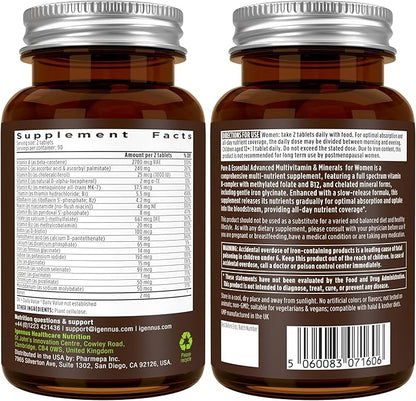Igennus High Potency Methylated Multivitamin for Women, Pure & Clean Ingredients, MTHFR Supplement with Active B-Vitamins, Vitamin K2 MK7, Gentle Iron, Sustained Released, Non-GMO & Halal, 180 Tablets