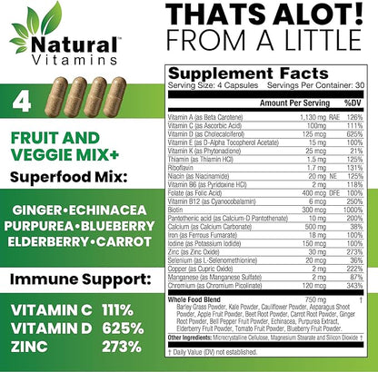 Fruits & Veggies Supplement Capsules - High-Potency Daily Wellness Blend - Packed with Essential Vitamins, Antioxidants, and Minerals - Supports Balanced Nutrition & Optimal Health (Red & Green)