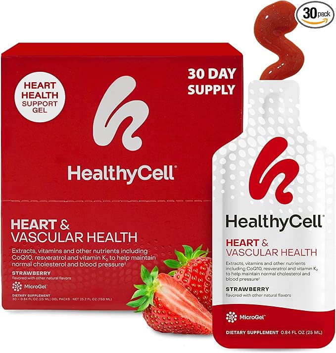 Healthycell Heart & Vascular Health Daily Liquid Supplement - Blood Pressure & Cholesterol Support with Beet Root Powder, Resveratrol, CoQ10, Omega-3 & Vitamin K - 30 Gel Packs